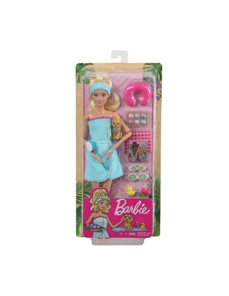 Barbie Bien-être coffret Spécial Spa avec poupée blonde, figurine chiot et 9 accessoires - 0887961810899 - Stockizi