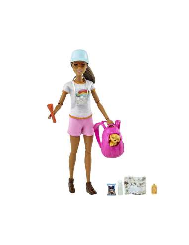 Barbie Bien-être coffret Randonnée avec poupée brune, figurine chiot, 9 accessoires inclus - 0887961908886 - Stockizi